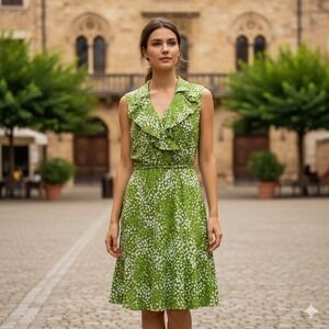 Sandra‎ Darren Womens Green White Polka Dot Ruffle Collar Dress Size 12